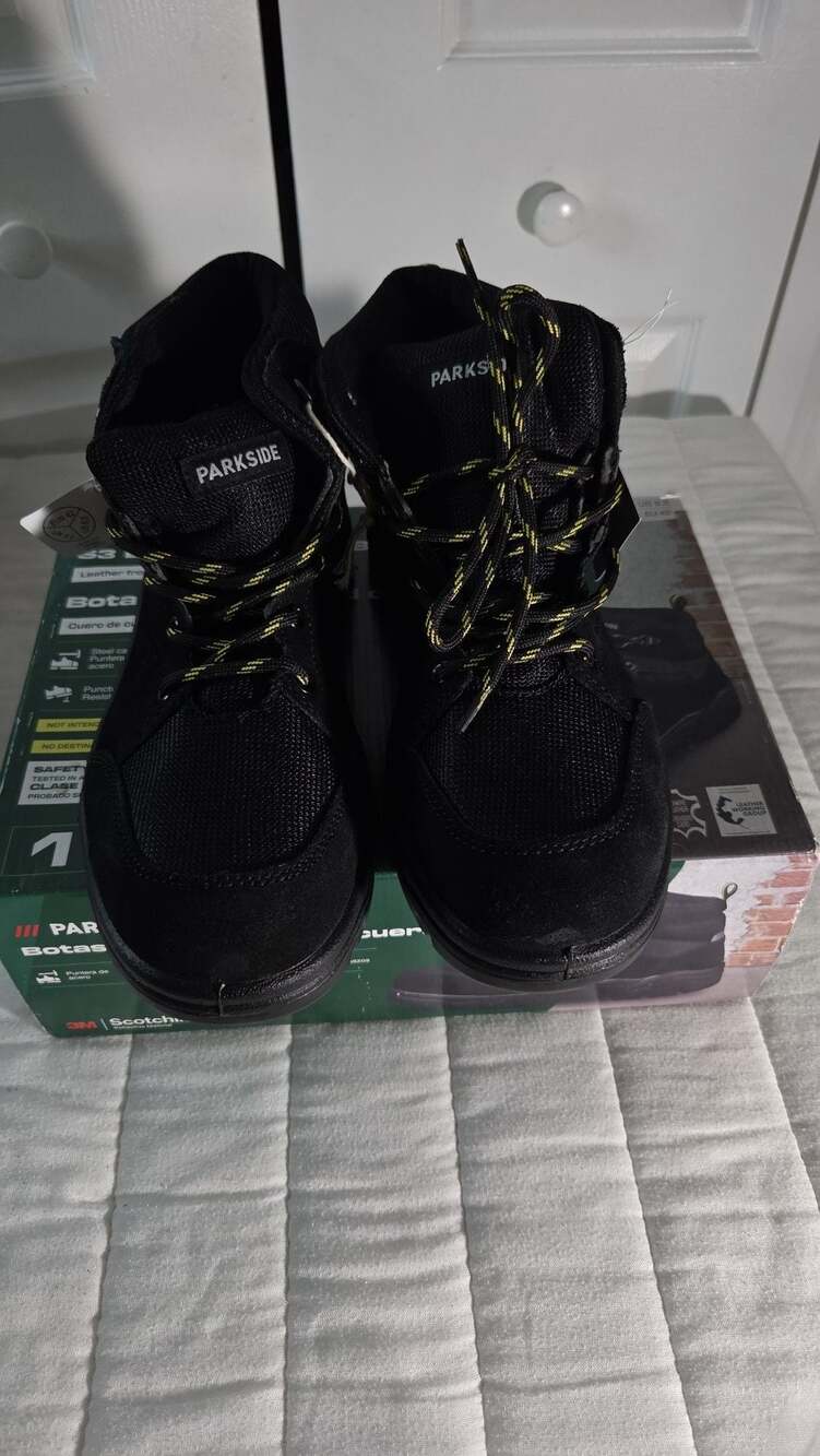 PARKSIDE Men's S3 Leather Safety Work Boots Black Steel Toe
